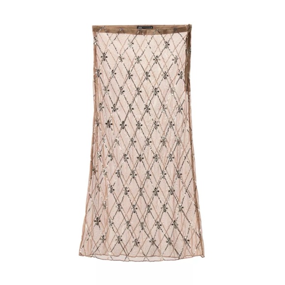 Zara Dresses & Skirts - Zara embroidered beaded midi skirt